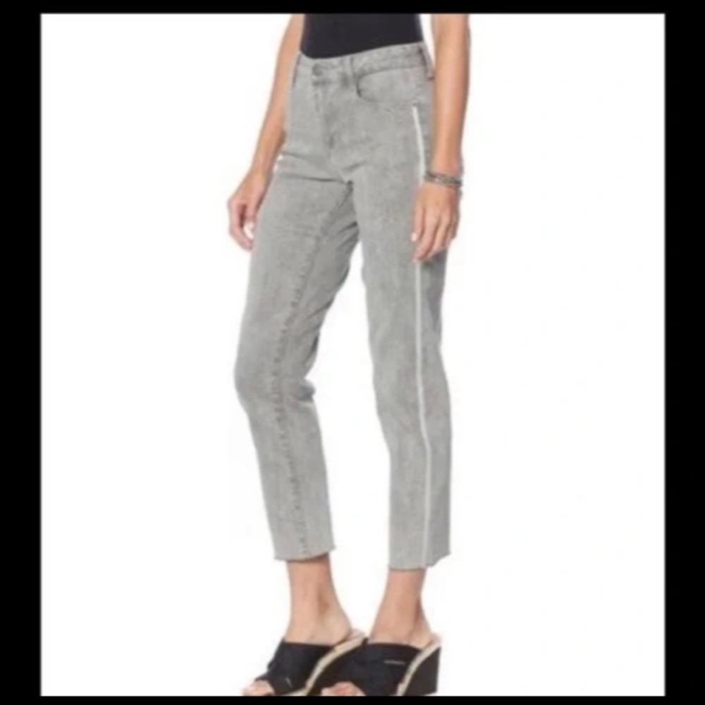 Skinnygirl Celeste Straight Ankle Raw Hem Jeans Gray Glitter Stripe Size 30/10